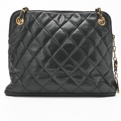 CHANEL Shoulder Bag Matelasse Plate Charm Lambskin Black Gold-Tone Hardware Pre-Owned - Vintage La Charme