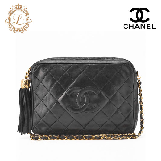 CHANEL Shoulder Bag, Coco Mark, Chain Shoulder, Lambskin, Black, Gold-Tone Hardware, Pre-Owned - Vintage La Charme