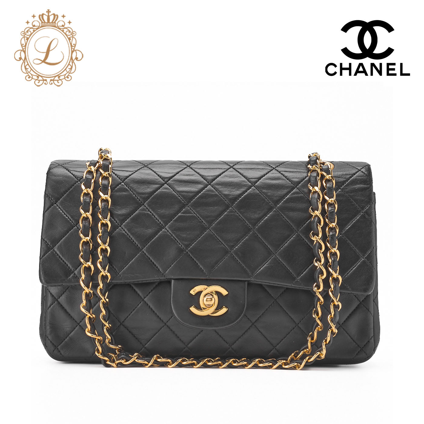 CHANEL Shoulder Bag Matelasse Double Flap Lambskin Black Gold-Tone Hardware Pre-Owned - Vintage La Charme
