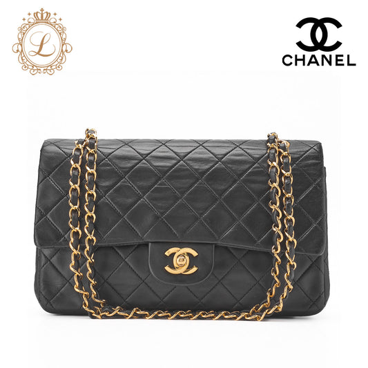 CHANEL Shoulder Bag Matelasse Double Flap Lambskin Black Gold-Tone Hardware Pre-Owned - Vintage La Charme