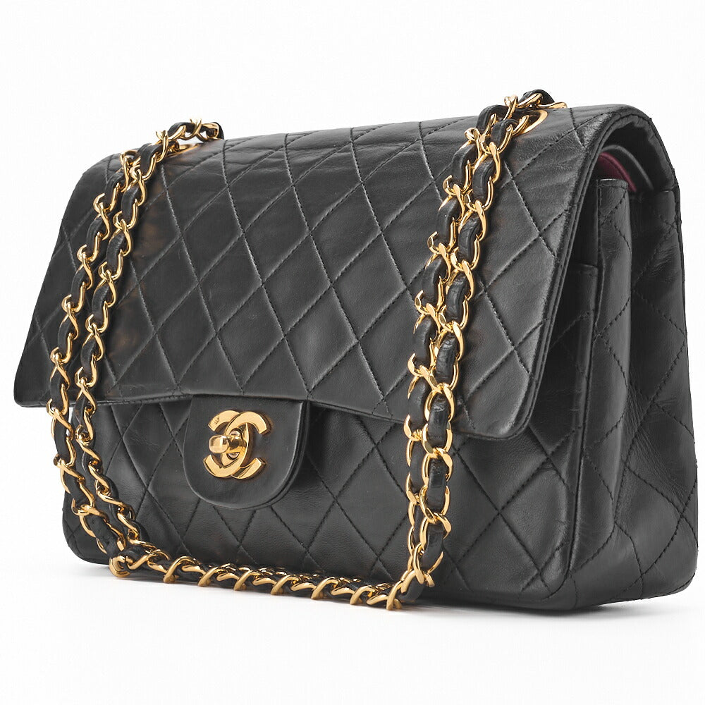 CHANEL Shoulder Bag Matelasse Double Flap Lambskin Black Gold-Tone Hardware Pre-Owned - Vintage La Charme