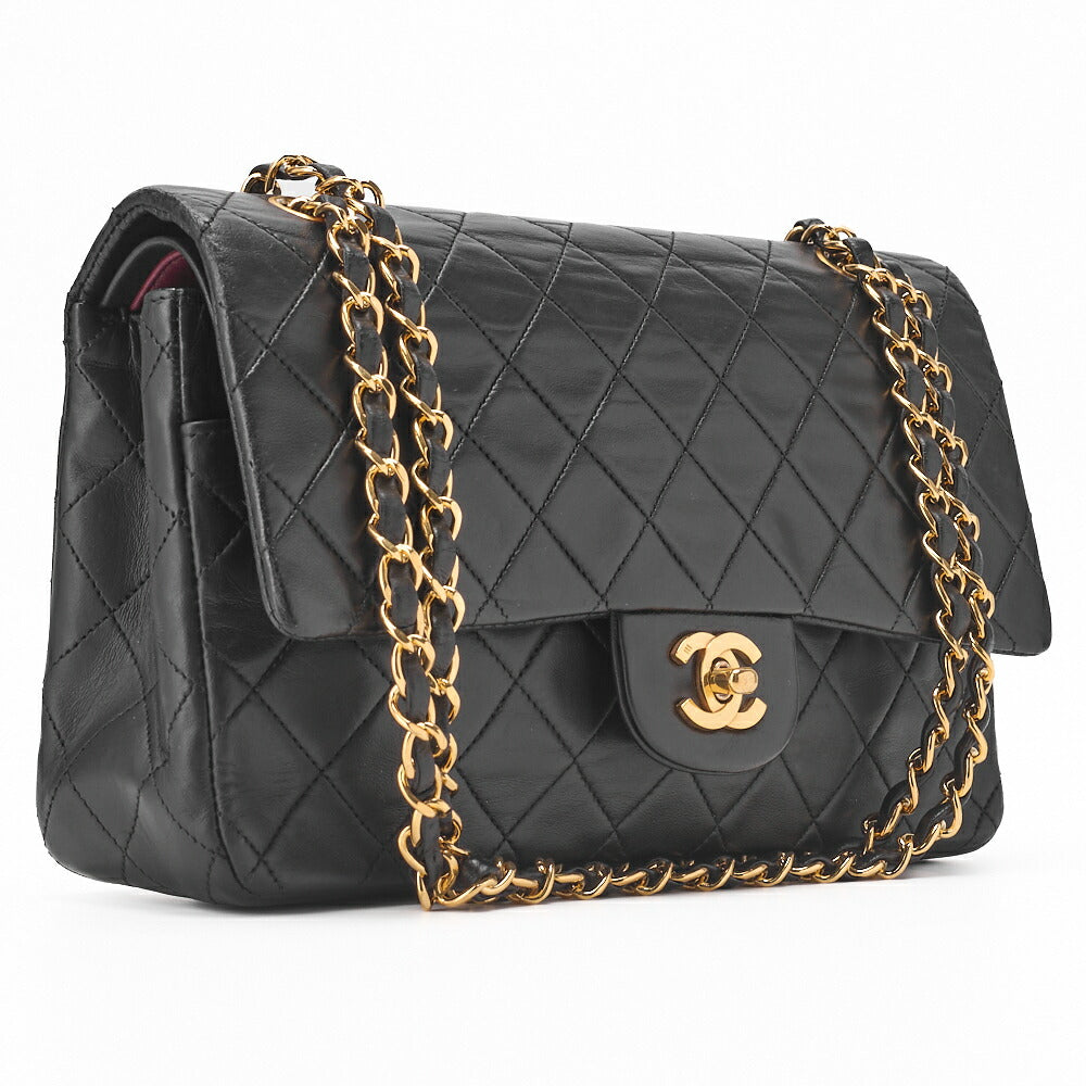 CHANEL Shoulder Bag Matelasse Double Flap Lambskin Black Gold-Tone Hardware Pre-Owned - Vintage La Charme