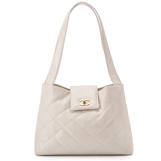 Chanel Shoulder Bag Matelasse Caviar Skin Ivory Gold-Tone Hardware Pre-Owned - Vintage La Charme