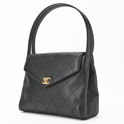 CHANEL Handbag Matelasse Turn Lock V Flap Calfskin Black Gold-Tone Hardware Pre-Owned - Vintage La Charme