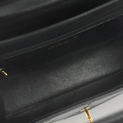 CHANEL Handbag Matelasse Turn Lock V Flap Calfskin Black Gold-Tone Hardware Pre-Owned - Vintage La Charme