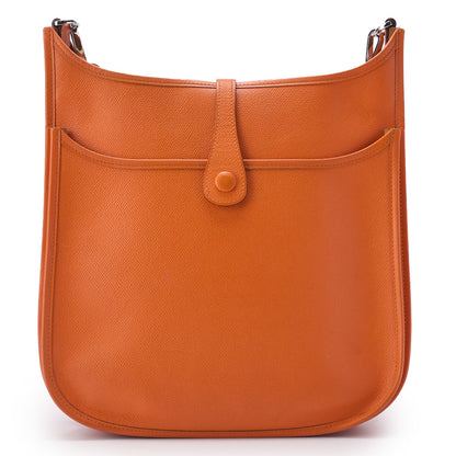 HERMES Evelyn PM 3 Trois Shoulder Bag Epson Leather Orange Silver-Tone Hardware Pre-Owned - Vintage La Charme
