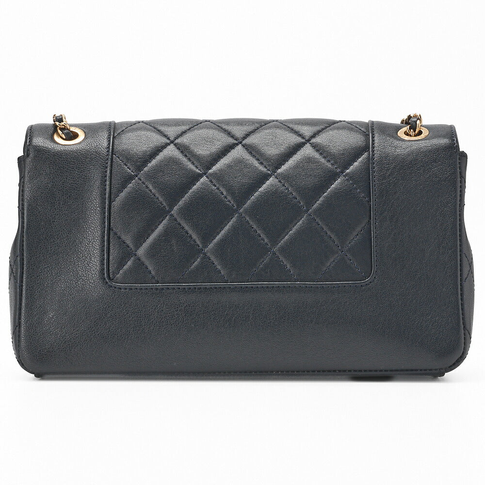 CHANEL Shoulder Bag Matelasse Calfskin Navy Gold-Tone Hardware Pre-Owned - Vintage La Charme