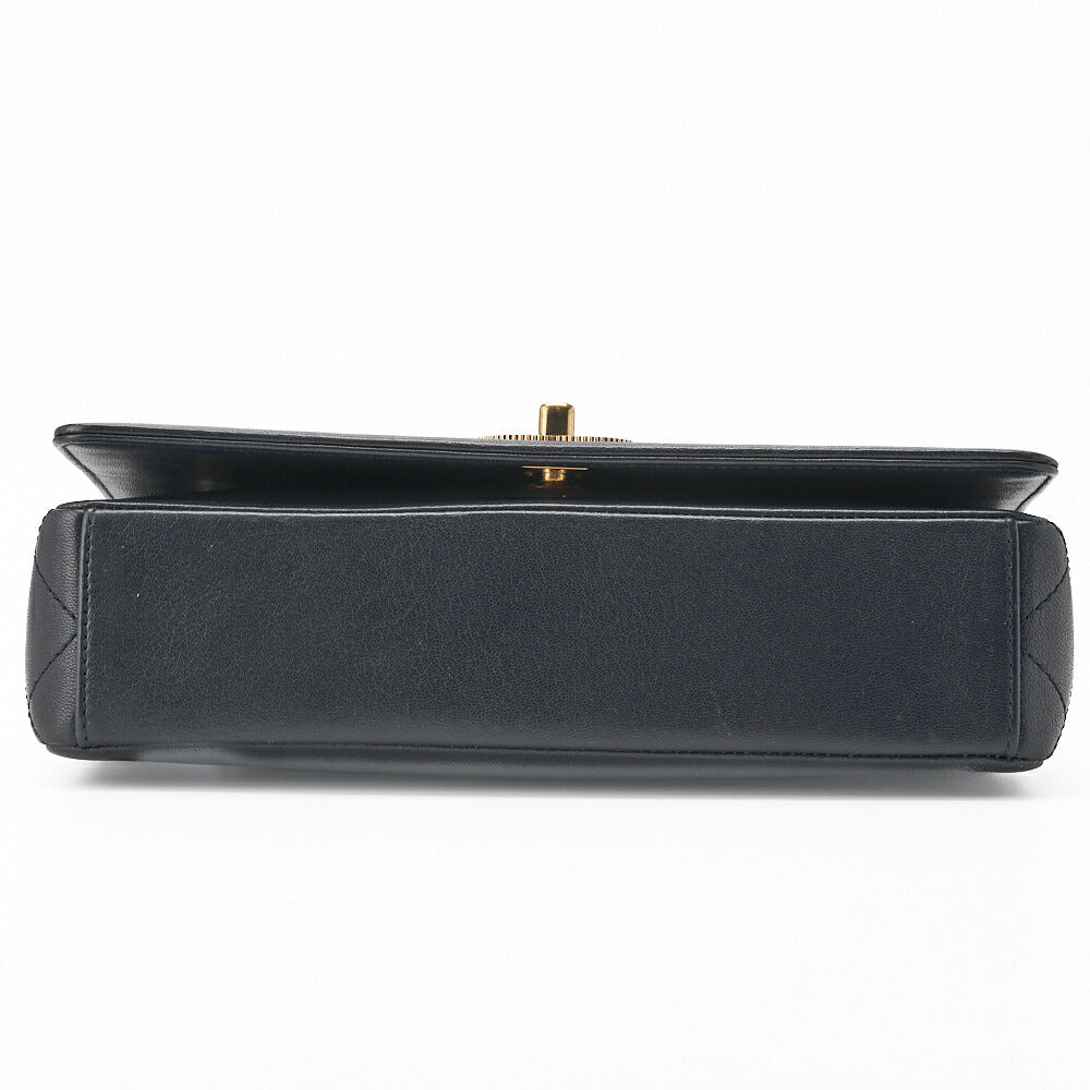 CHANEL Shoulder Bag Matelasse Calfskin Navy Gold-Tone Hardware Pre-Owned - Vintage La Charme