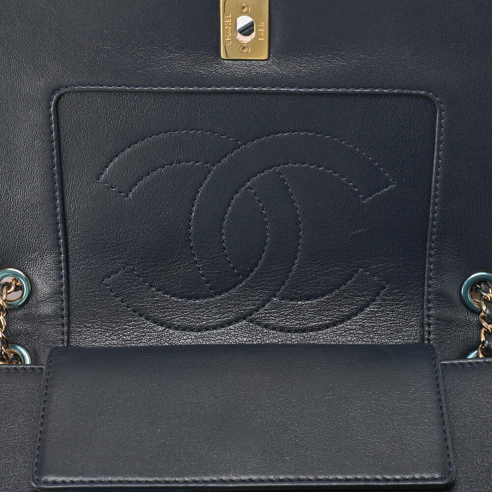 CHANEL Shoulder Bag Matelasse Calfskin Navy Gold-Tone Hardware Pre-Owned - Vintage La Charme