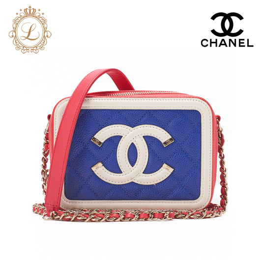 CHANEL Shoulder Bag Coco Mark CC Filigree Mini Caviar Skin Red Gold-Tone Hardware Pre-Owned - Vintage La Charme