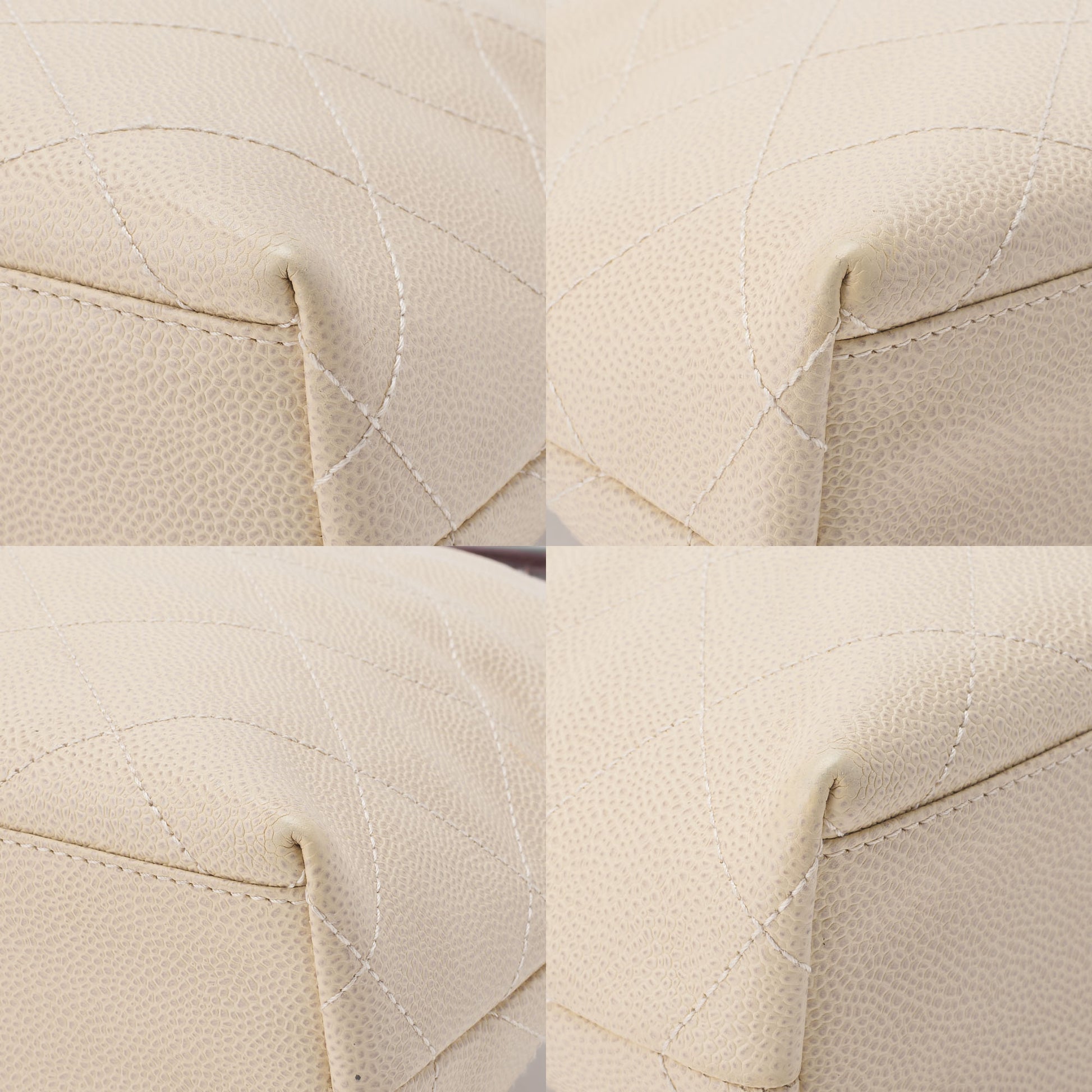 CHANEL Handbag Matelasse Coco Mark Wood Pattern Caviar Skin Beige Gold-Tone Hardware Pre-Owned - Vintage La Charme