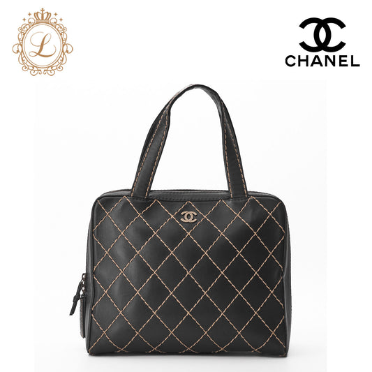 CHANEL Tote Bag, Coco Mark Wild Stitch, Calfskin, Black, Silver-Tone Hardware, Pre-Owned - Vintage La Charme