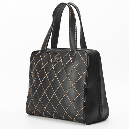 CHANEL Tote Bag, Coco Mark Wild Stitch, Calfskin, Black, Silver-Tone Hardware, Pre-Owned - Vintage La Charme