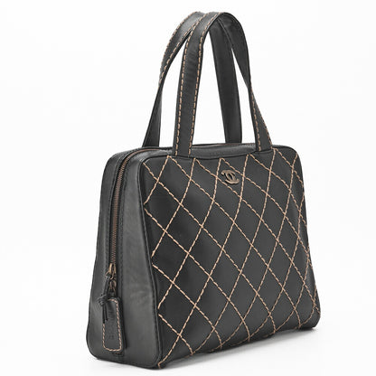 CHANEL Tote Bag, Coco Mark Wild Stitch, Calfskin, Black, Silver-Tone Hardware, Pre-Owned - Vintage La Charme