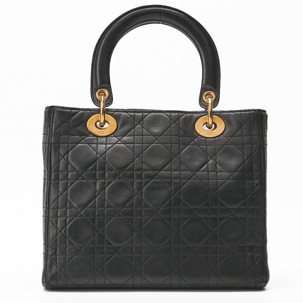 Dior Lady Dior Handbag Cannage Lambskin Black Gold-Tone Hardware Pre-Owned - Vintage La Charme