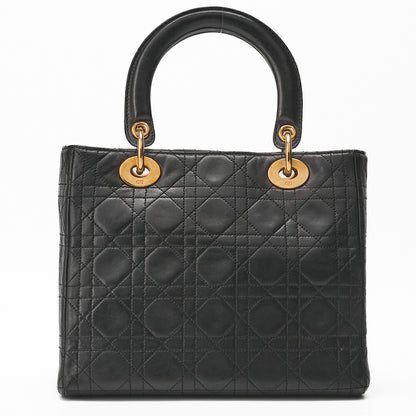 Dior Lady Dior Handbag Cannage Lambskin Black Gold-Tone Hardware Pre-Owned - Vintage La Charme