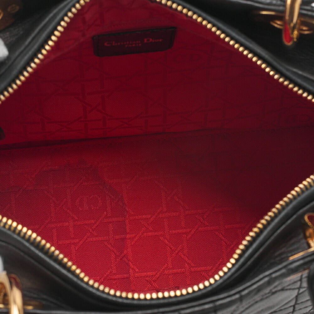 Dior Lady Dior Handbag Cannage Lambskin Black Gold-Tone Hardware Pre-Owned - Vintage La Charme