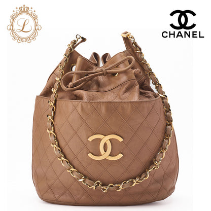 Chanel Shoulder Bag Bikorore Coco Charm Lambskin Beige Gold-Tone Hardware Pre-Owned - Vintage La Charme