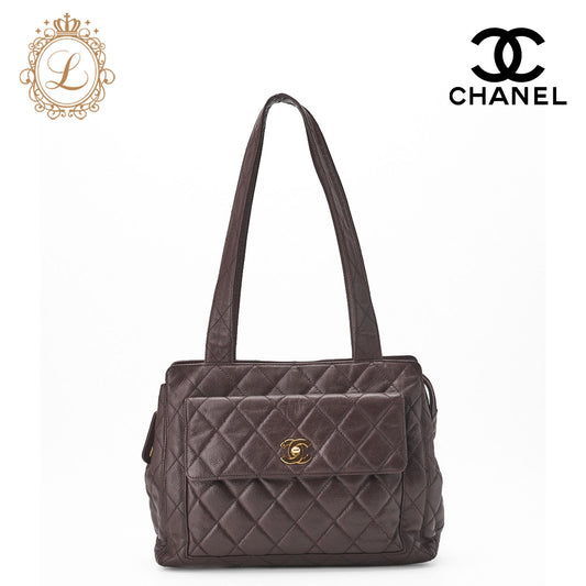 Chanel Shoulder Bag Matelasse Caviar Skin Brown Gold-Tone Hardware Pre-Owned - Vintage La Charme