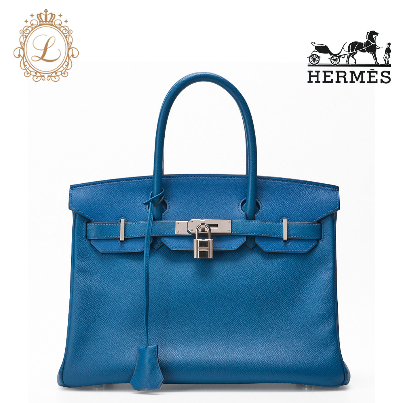 HERMES Birkin 30 Handbag Epson Blue Paon Silver-Tone Hardware Pre-Owned - Vintage La Charme
