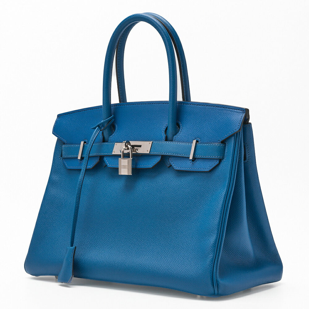 HERMES Birkin 30 Handbag Epson Blue Paon Silver-Tone Hardware Pre-Owned - Vintage La Charme