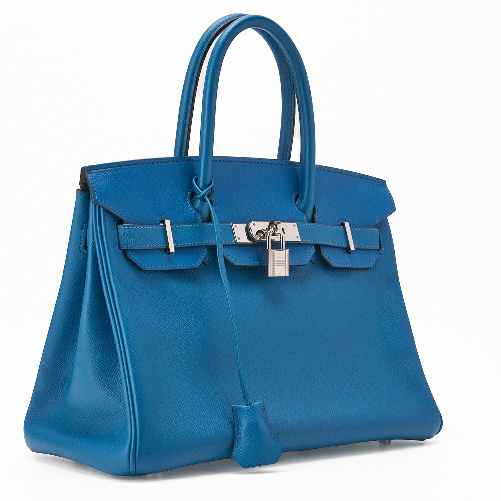 HERMES Birkin 30 Handbag Epson Blue Paon Silver-Tone Hardware Pre-Owned - Vintage La Charme