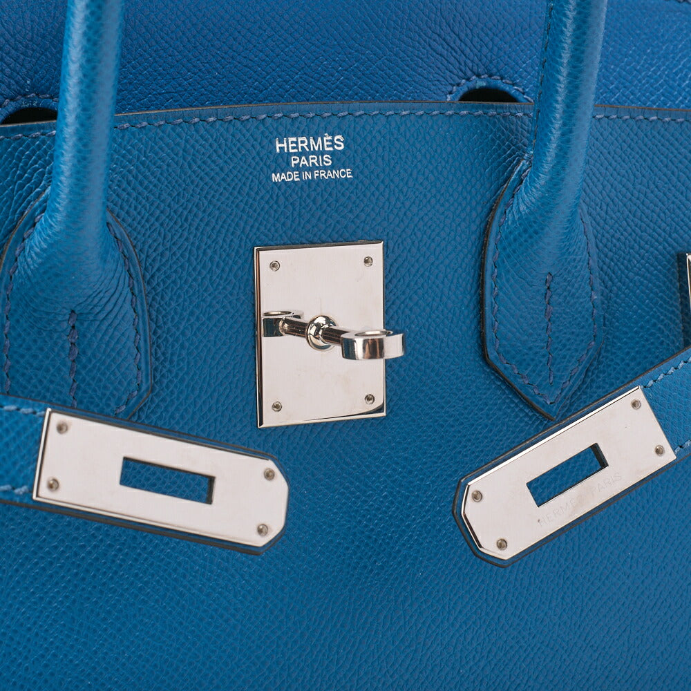 HERMES Birkin 30 Handbag Epson Blue Paon Silver-Tone Hardware Pre-Owned - Vintage La Charme