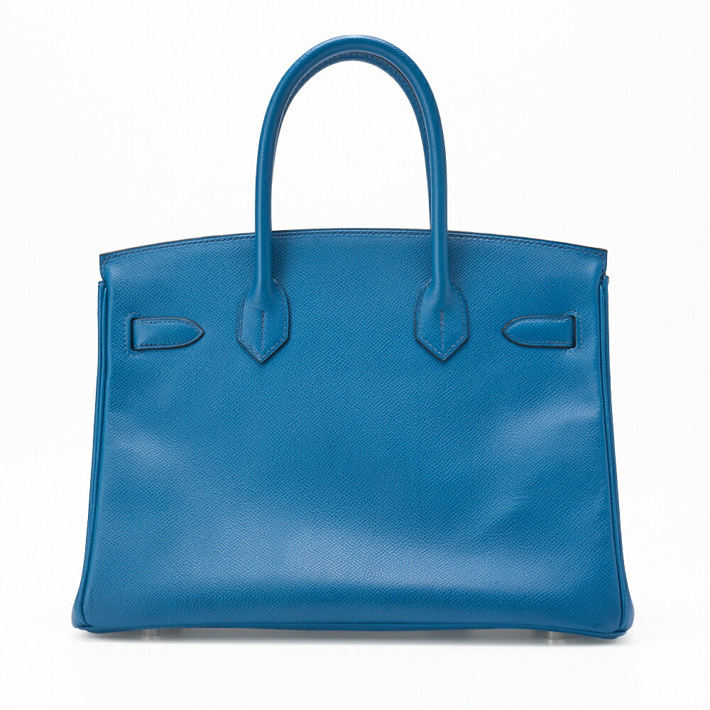 HERMES Birkin 30 Handbag Epson Blue Paon Silver-Tone Hardware Pre-Owned - Vintage La Charme