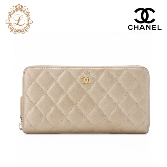 CHANEL Long Wallet, Matelasse, Caviar Skin, Gold, Gold-Tone Hardware, Pre-Owned - Vintage La Charme