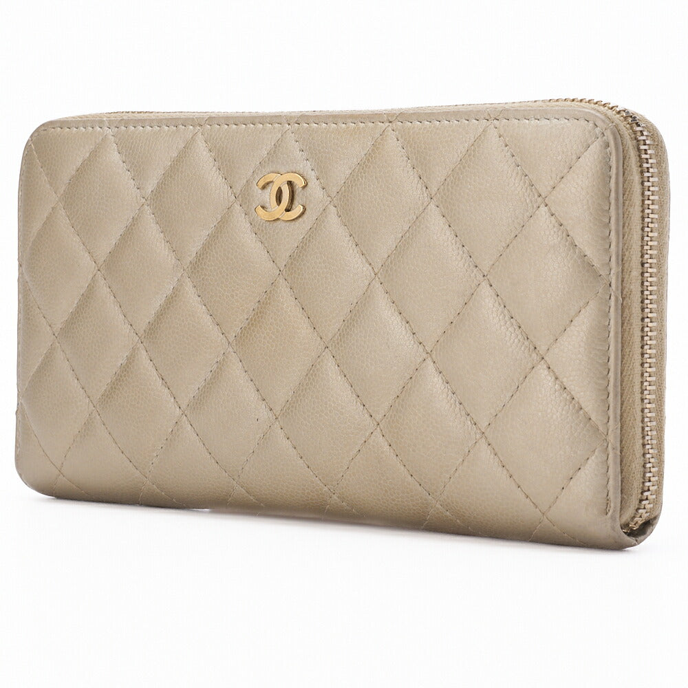 CHANEL Long Wallet, Matelasse, Caviar Skin, Gold, Gold-Tone Hardware, Pre-Owned - Vintage La Charme