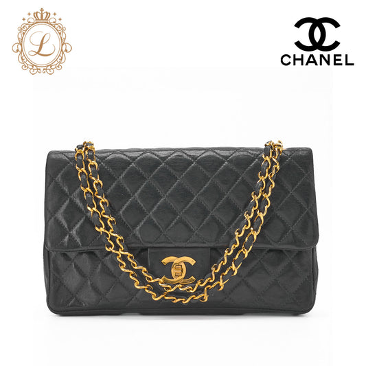 CHANEL Shoulder Bag Matelasse Double Flap Lambskin Navy Gold-Tone Hardware Pre-Owned - Vintage La Charme