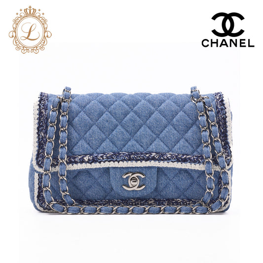 CHANEL Shoulder Bag Matelasse Denim Blue Single Flap Turn Lock Silver-Tone Hardware Pre-Owned - Vintage La Charme