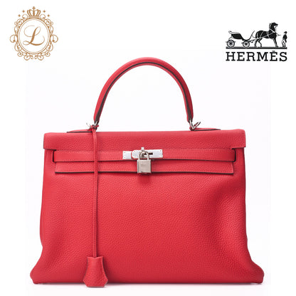 HERMES Kelly 35 2WAY Handbag Tryon Clemence Bougainvillea Silver-Tone Hardware Pre-Owned - Vintage La Charme