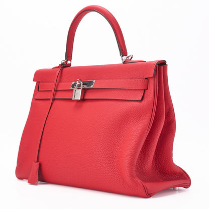HERMES Kelly 35 2WAY Handbag Tryon Clemence Bougainvillea Silver-Tone Hardware Pre-Owned - Vintage La Charme