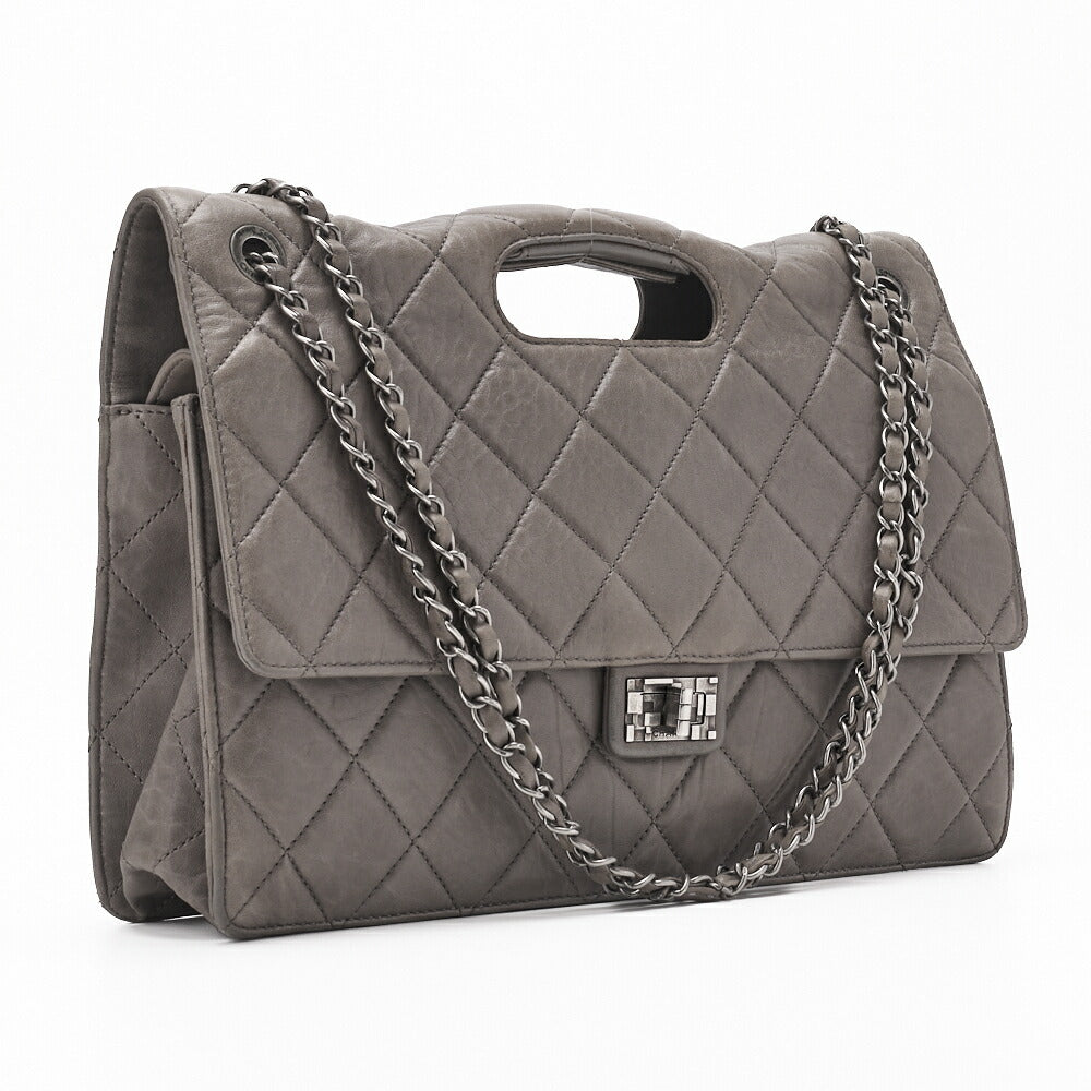CHANEL Shoulder Bag Matelasse Turn Lock 2.55 Lambskin Gray Silver-Tone Hardware Pre-Owned - Vintage La Charme