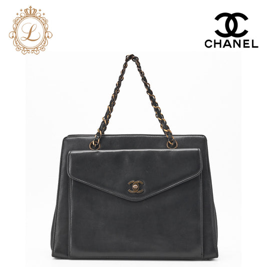 CHANEL Shoulder Bag Matelasse Outside Flap Lambskin Black Gold-Tone Hardware Pre-Owned - Vintage La Charme