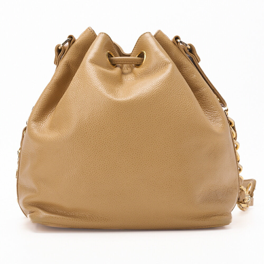 CHANEL Shoulder Bag Coco Mark Drawstring Ball Charm Caviar Leather Beige Gold-Tone Hardware Pre-Owned - Vintage La Charme