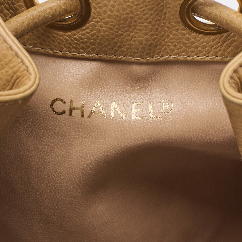 CHANEL Shoulder Bag Coco Mark Drawstring Ball Charm Caviar Leather Beige Gold-Tone Hardware Pre-Owned - Vintage La Charme