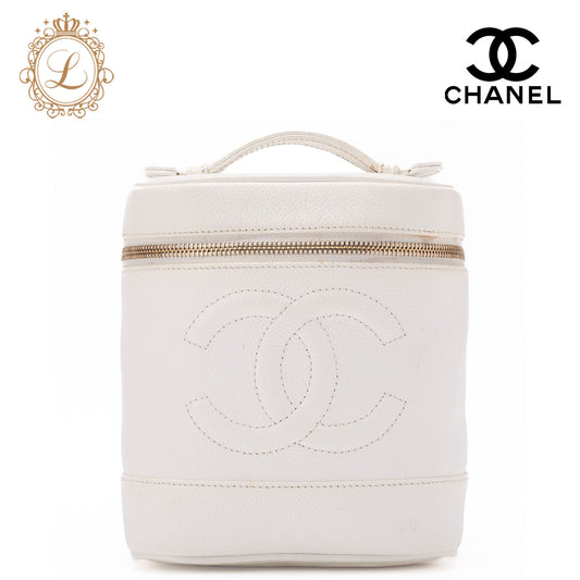 CHANEL Shoulder Bag, Coco Mark Vanity, Caviar Skin, White, Gold-Tone Hardware, Pre-Owned - Vintage La Charme