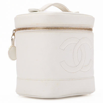 CHANEL Shoulder Bag, Coco Mark Vanity, Caviar Skin, White, Gold-Tone Hardware, Pre-Owned - Vintage La Charme