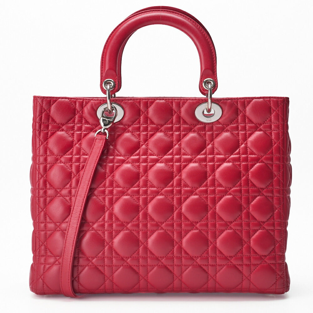 Dior Lady Dior Cannage 2WAY Handbag Lambskin Red Silver-Tone Hardware Pre-Owned - Vintage La Charme