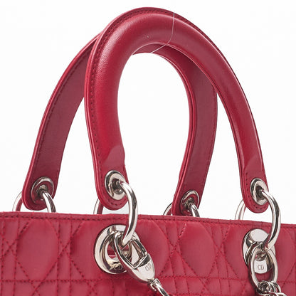 Dior Lady Dior Cannage 2WAY Handbag Lambskin Red Silver-Tone Hardware Pre-Owned - Vintage La Charme