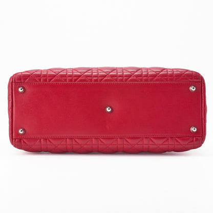 Dior Lady Dior Cannage 2WAY Handbag Lambskin Red Silver-Tone Hardware Pre-Owned - Vintage La Charme