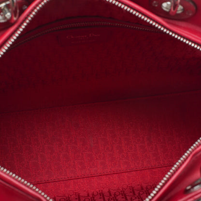 Dior Lady Dior Cannage 2WAY Handbag Lambskin Red Silver-Tone Hardware Pre-Owned - Vintage La Charme