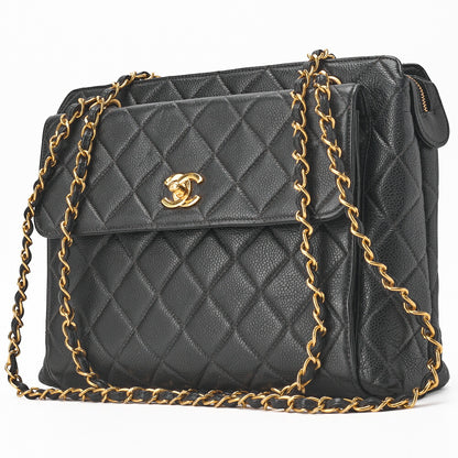 CHANEL Shoulder Bag Matelasse Caviar Skin Black Gold-Tone Hardware Pre-Owned - Vintage La Charme