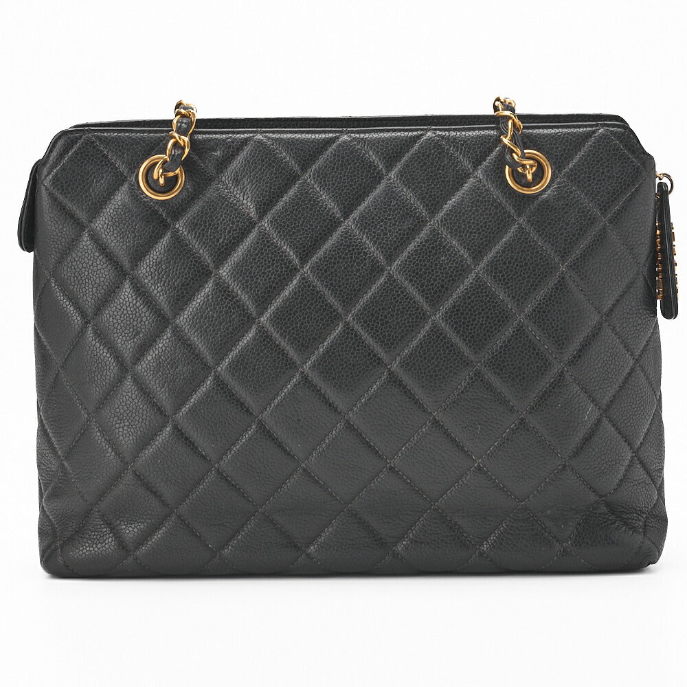 CHANEL Shoulder Bag Matelasse Caviar Skin Black Gold-Tone Hardware Pre-Owned - Vintage La Charme