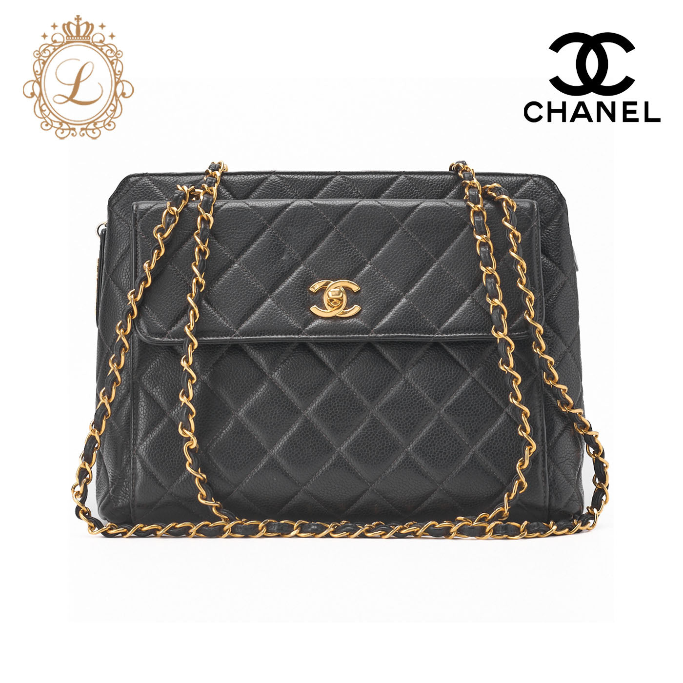 CHANEL Shoulder Bag Matelasse Caviar Skin Black Gold-Tone Hardware Pre-Owned - Vintage La Charme