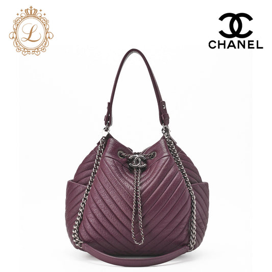 CHANEL Shoulder Bag V Stitch Coco Charm Soft Caviar Skin Bordeaux Red Silver-Tone Hardware Pre-Owned - Vintage La Charme