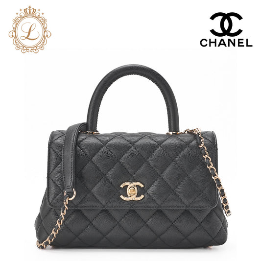 CHANEL Shoulder Bag Handbag Matelasse Coco Handle 2WAY Caviar Skin Black Gold-Tone Hardware Pre-Owned - Vintage La Charme