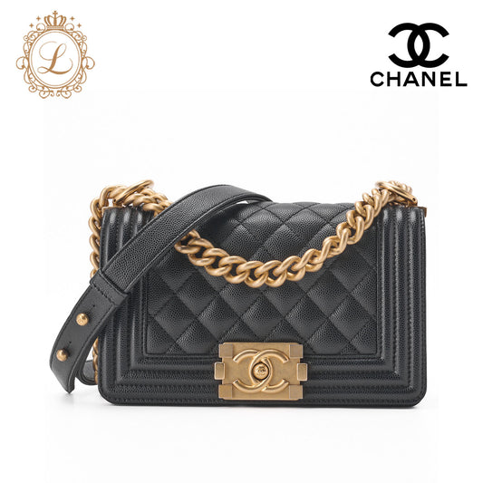 CHANEL Boy Chanel Matelasse Chain Shoulder Bag Caviar Skin Black Gold-Tone Hardware Pre-Owned - Vintage La Charme